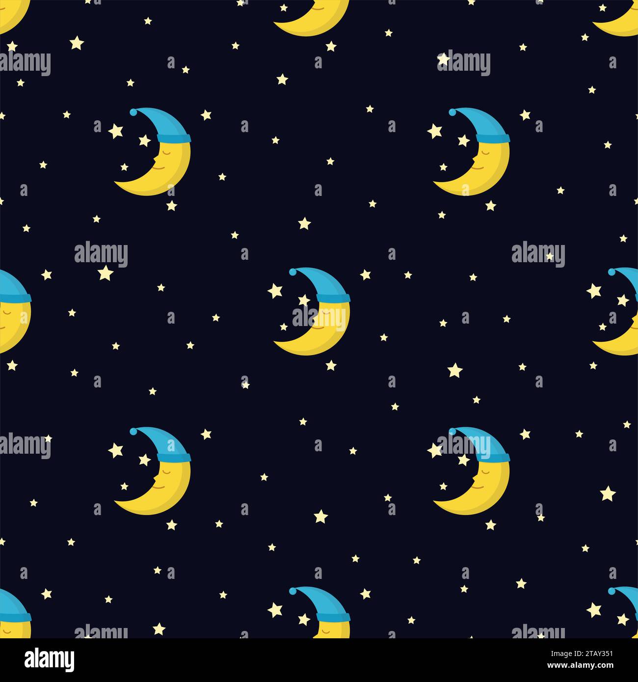 Buena noche patrón sin fisuras con luna dormida linda y estrellas. Ilustración vectorial Ilustración del Vector