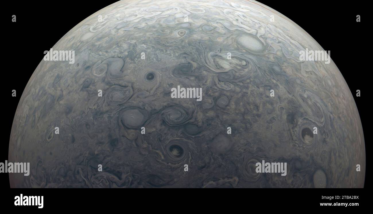 El hemisferio norte de Júpiter alrededor de la región conocida como Jet N7. Foto de stock