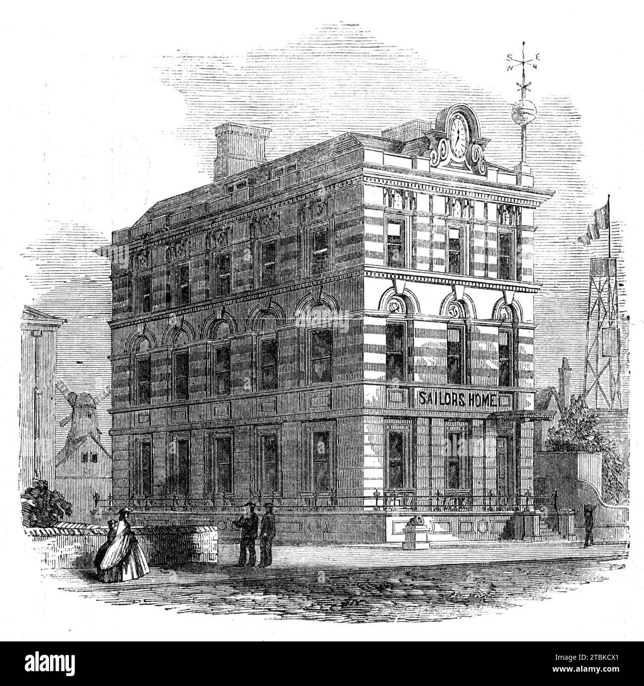 La casa de los marineros en Great Yarmouth, [Norfolk], 1861. 'El Gran Yarmouth Beachmen and Fishermen's Institute, el Hogar de Marineros Británicos y Extranjeros, y el Refugio para los Naufragos de todas las Naciones... consta de cuatro pisos y un sótano [que]... está abierto noche y día, ofreciendo baños calientes, ropa seca, los medios para lavar y secar la ropa de los Naufragados, y todos los electrodomésticos necesarios para la restauración de la animación suspendida... en la planta baja está el café, noticias, y sala de fumadores, abierto a todos los marineros, gratis, a todas horas... el museo... contiene... una extensa colección de mar Foto de stock