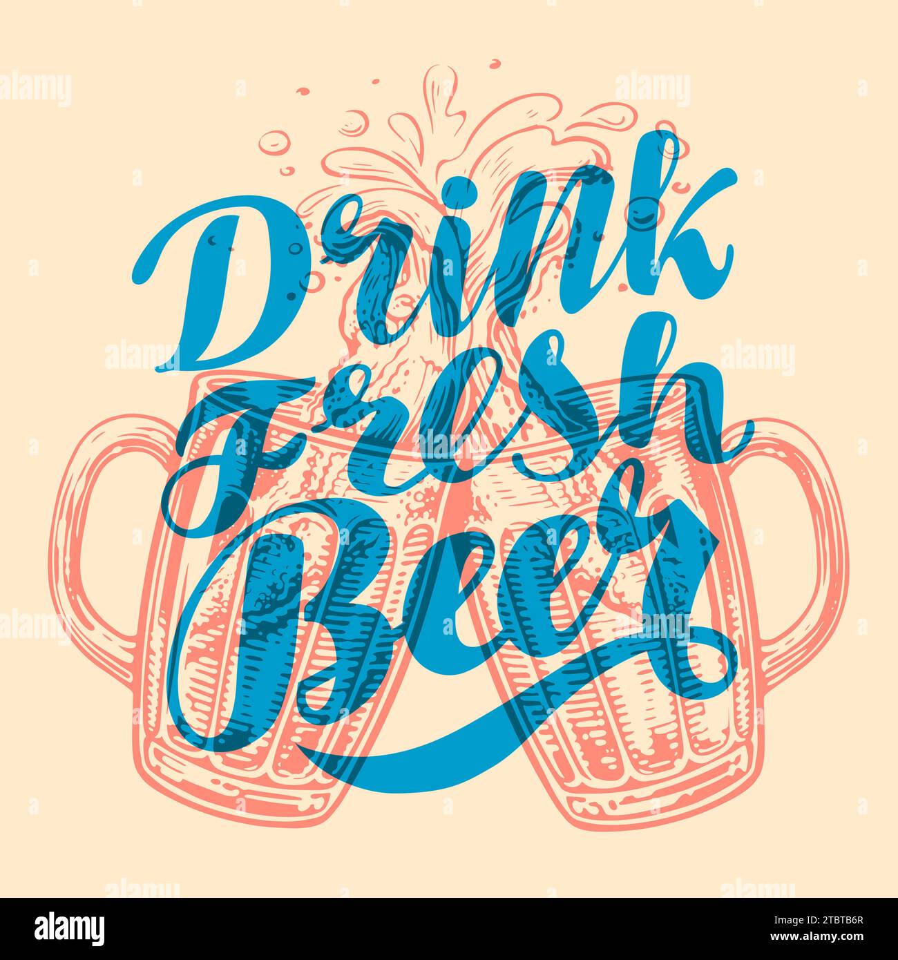 Bebe cerveza fresca. Ilustración vectorial vintage con letras de caligrafía para cartel, fiesta o invitación de festival Ilustración del Vector