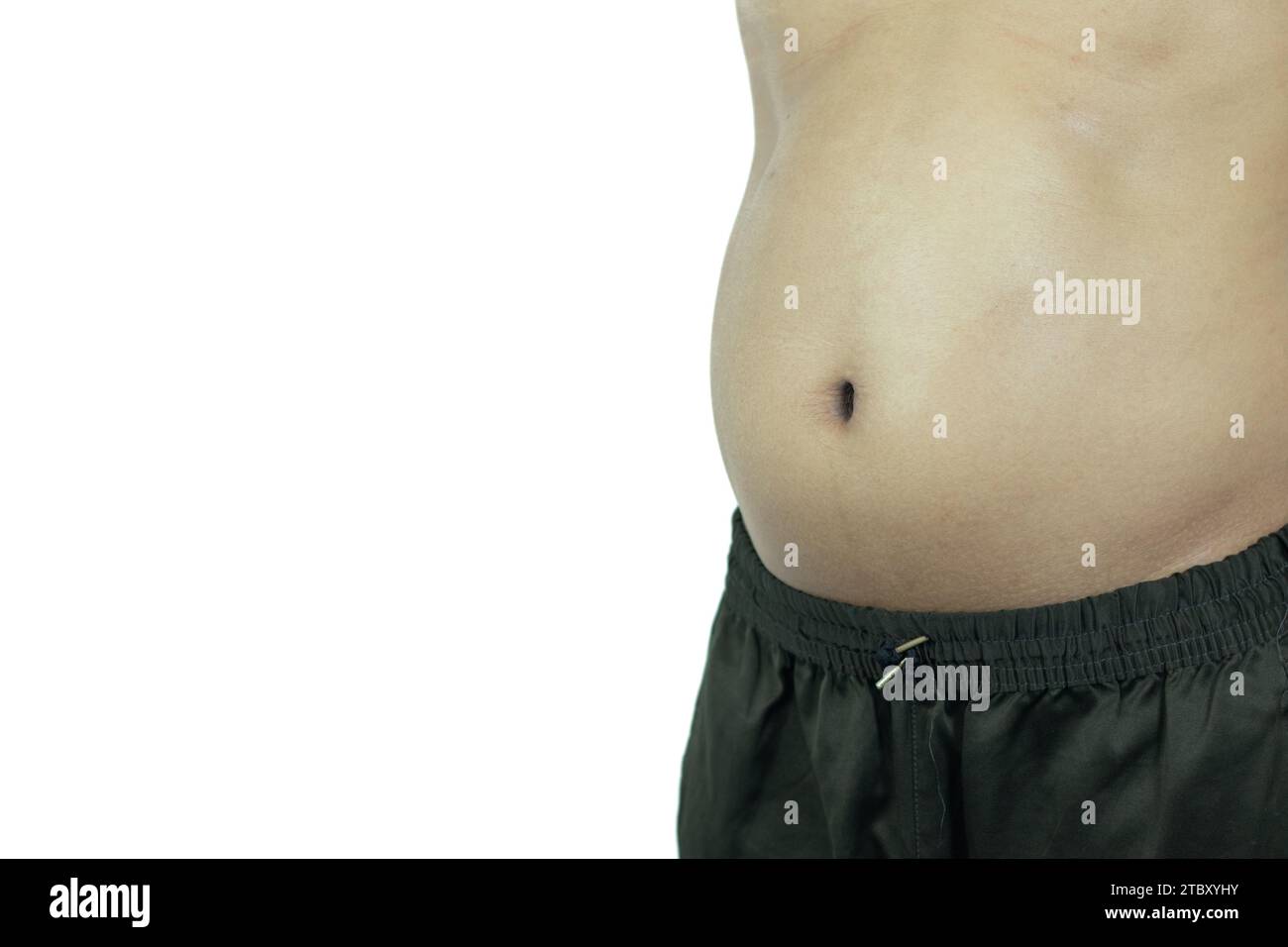 Hombres con vientres o grasa del vientre. Primer plano de las partes del cuerpo Foto de stock