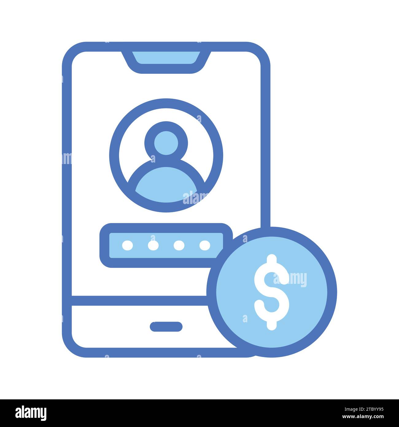 Usuario y contraseña dentro del móvil con dólar que denota el icono del concepto de la aplicación bancaria, listo para el uso premium. Ilustración del Vector