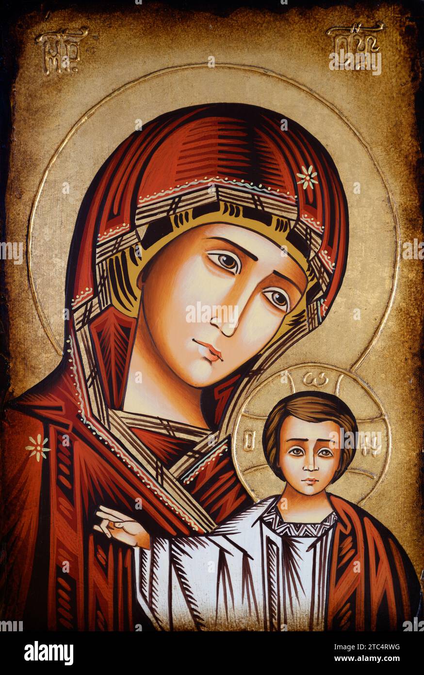 Icono bizantino de la Madre de Dios con el Niño Jesús. Foto de stock