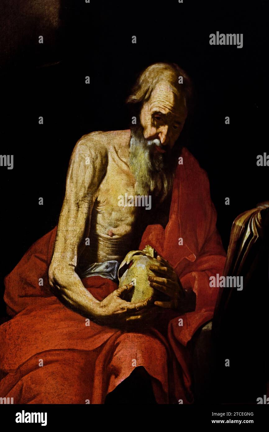 San Girolamo - San Girolamus por J. Ribera (seguidor) Catedral Salerno del siglo XVII, Museo de Bellas Artes, Italia, italiano. Foto de stock