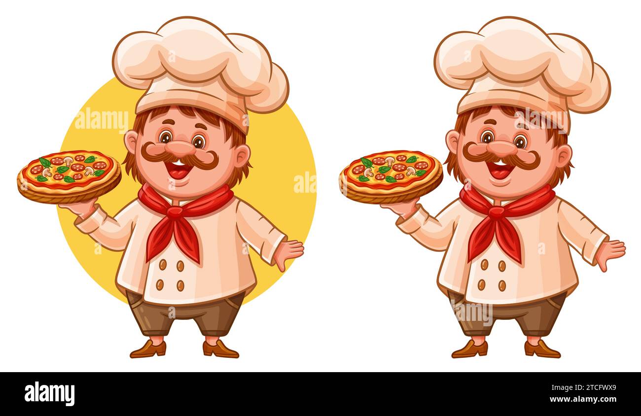 Una caricatura de hombre con un gorro de cocinero y delantal Imagen Vector  de stock - Alamy