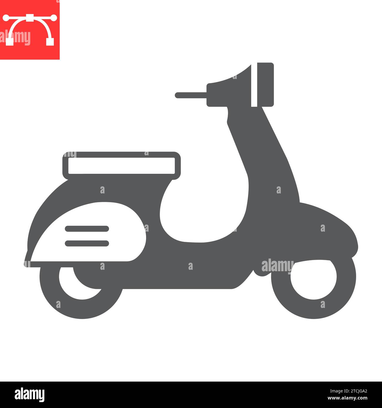 Icono de glifo de scooter, transporte y vehículo, icono de vector de scooter de entrega, gráficos vectoriales, signo sólido de trazo editable, eps 10. Ilustración del Vector
