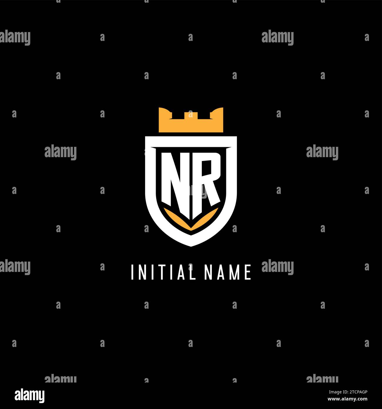 Logotipo inicial de NR con escudo, logotipo de juego de deportes electrónicos monograma estilo vector gráfico Ilustración del Vector