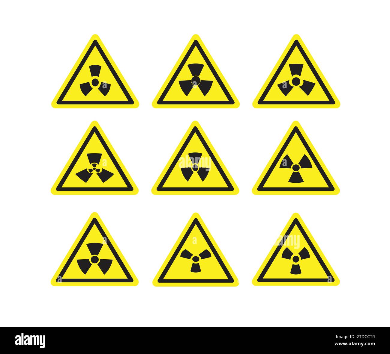Señales de advertencia de peligro de radiación de precipitación nuclear paquete establecido, vector editable aislado Ilustración del Vector