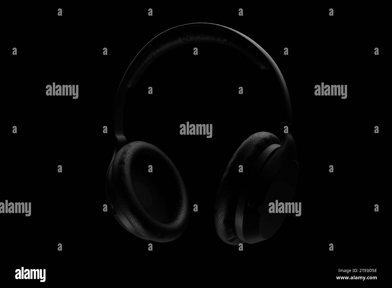 Auriculares inalámbricos clásicos negros aislados 3D rendaring. Ilustración del icono de los auriculares. Tecnología de audio. Foto de stock