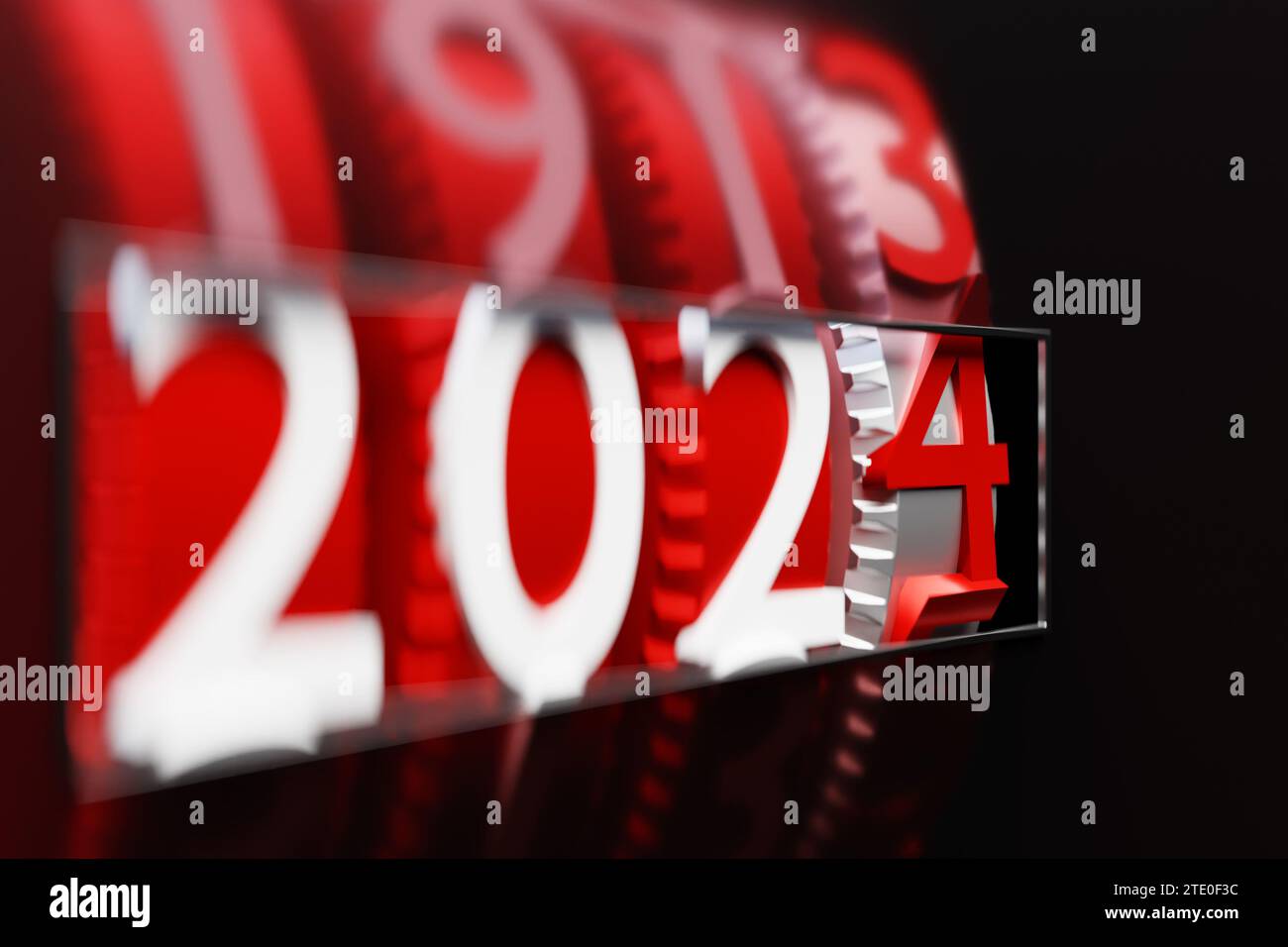 Ilustración 3d feliz año nuevo 2024 plantilla de fondo. Ilustración 3D volumétrica de vacaciones del número 2024. Cartel festivo o diseño de banner. Mod Foto de stock