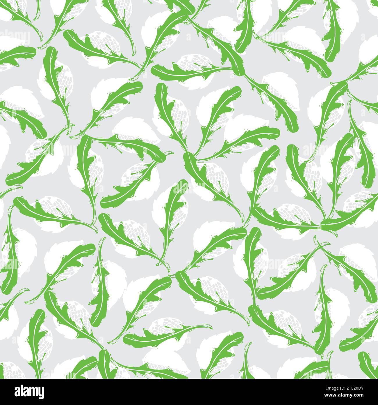 Patrón de repetición sin fisuras con doodle dibujado a mano verde arugula rocket hierba ensalada hoja. Adecuado para textil, menú de discoteca y fondo de pantalla. Ilustración del Vector