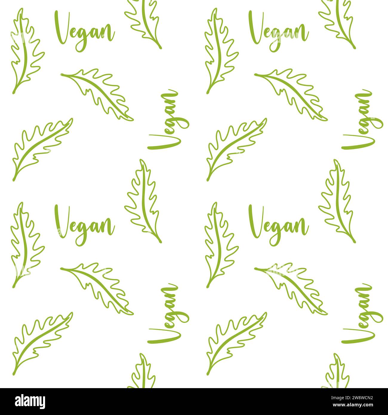 Patrón vegano Verduras rúcula verde y letras veganas. Para el embalaje, sobre fondos blancos. Ilustración vectorial Ilustración del Vector