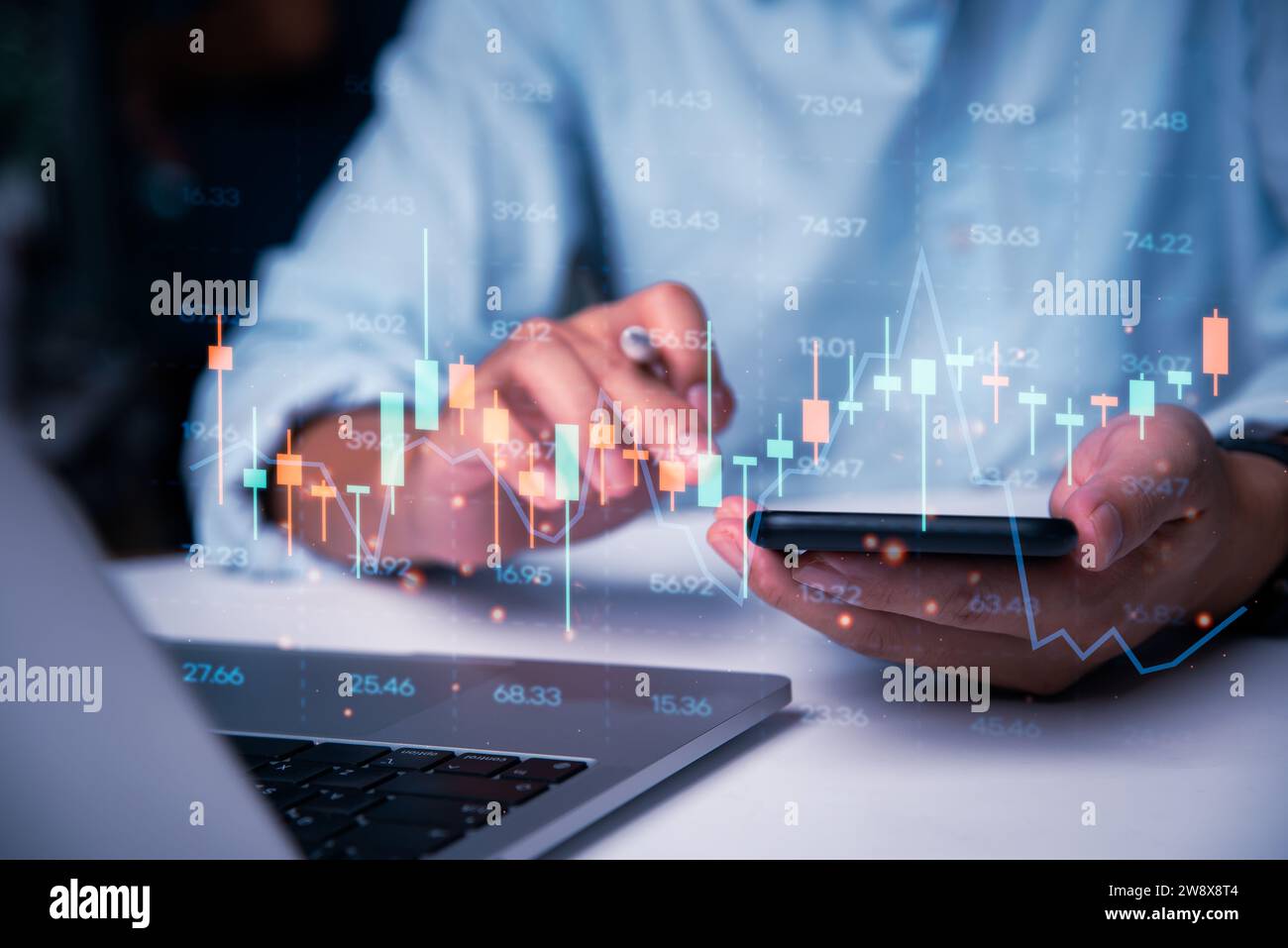 Precios e indicadores del mercado bursátil gráfico de análisis de inversión forex exchange finanzas banca y criptomoneda Concepto de negocio gráfico digital Invest fu Foto de stock