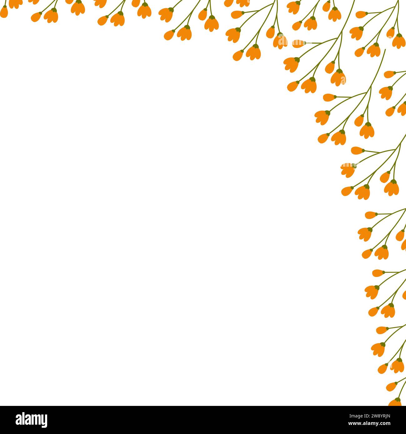 Marco floral abstracto de esquina frontera con brunches de flores. Concepto de diseño para saludos primaverales. Aislar. EPS. Copiar espacio. Plantilla de vector para lett Ilustración del Vector