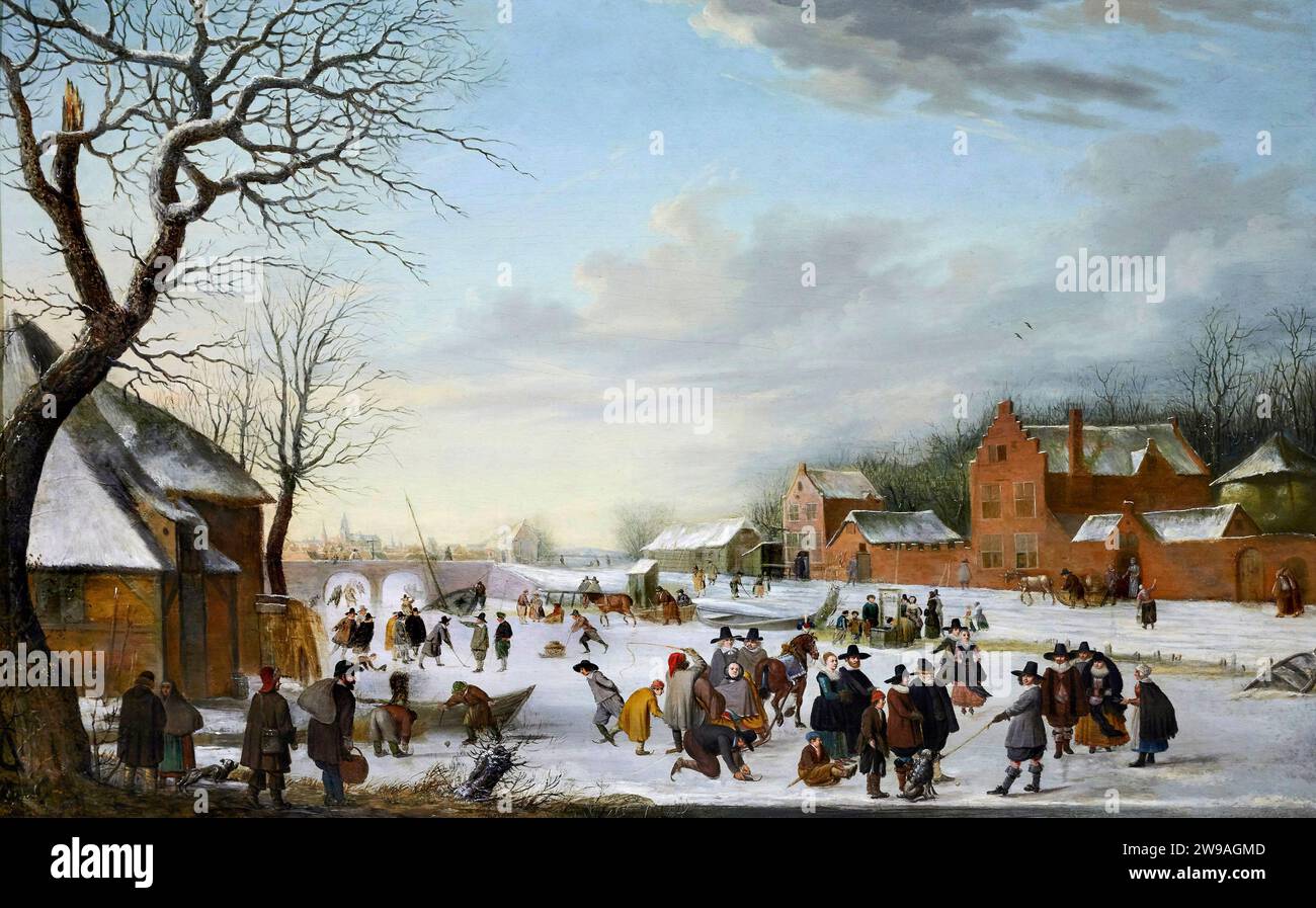 Paesaggio invernale - olio su tela - Hendrik Averkamp - XVII secolo - Milano, Pinacoteca Ambrosiana Foto de stock