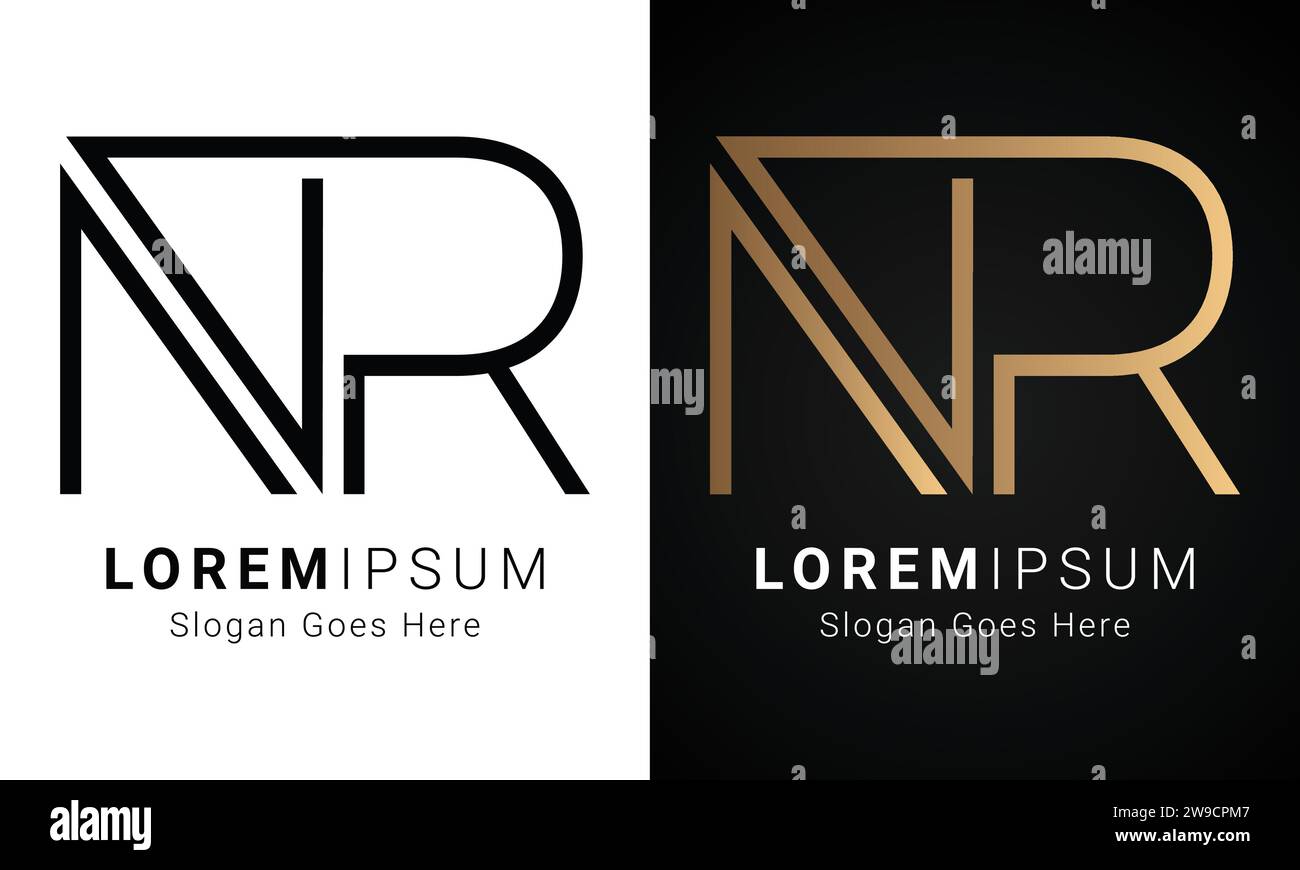 Diseño inicial de lujo NR o RN Monogram Text Letter Logo Ilustración del Vector