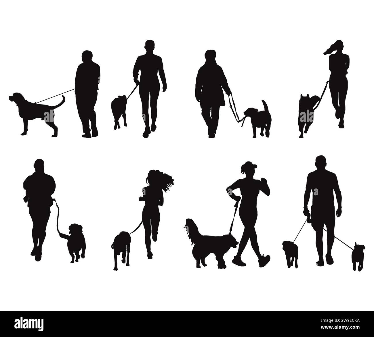 Paseador de perros, silueta caminante de perros, Clipart caminante de perros, mujer que camina vector, paquete SVG caminante de perros, caminar el perro, caminar SVG, amante del perro Ilustración del Vector