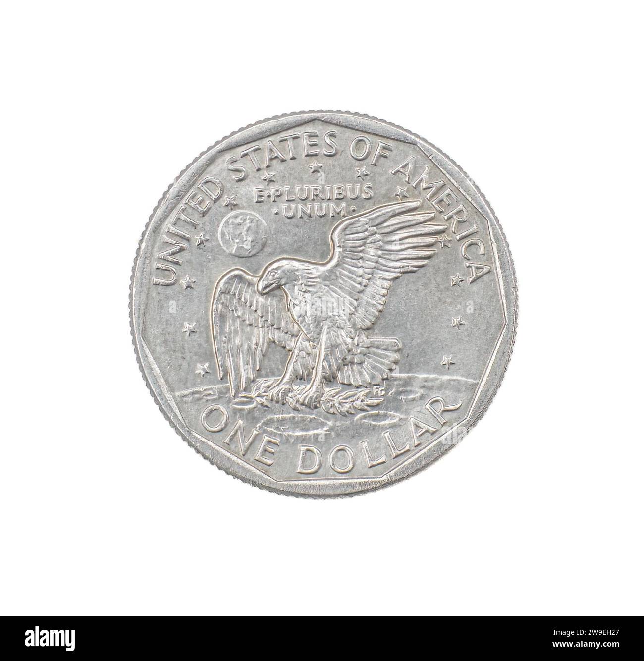 1979 P FG Susan B. Anthony Dollar reverso lado trasero. Primera moneda estadounidense circulante en la que aparece una mujer, producida en 79-81 y 99. Representa a la sufragista Susan B. Foto de stock