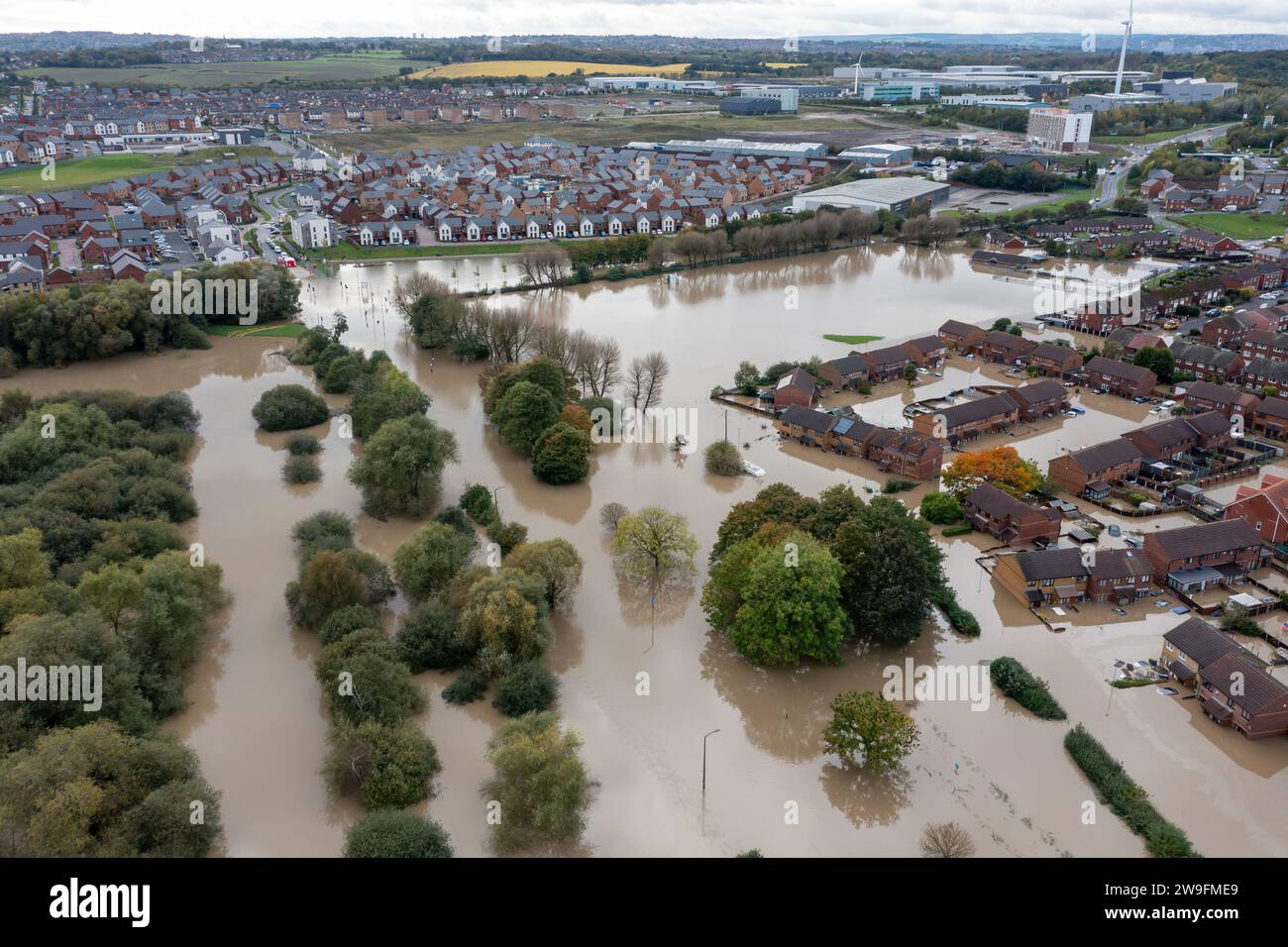 Catcliffe Inundaciones 2023 Vista aérea de Catcliffe en Rotherham