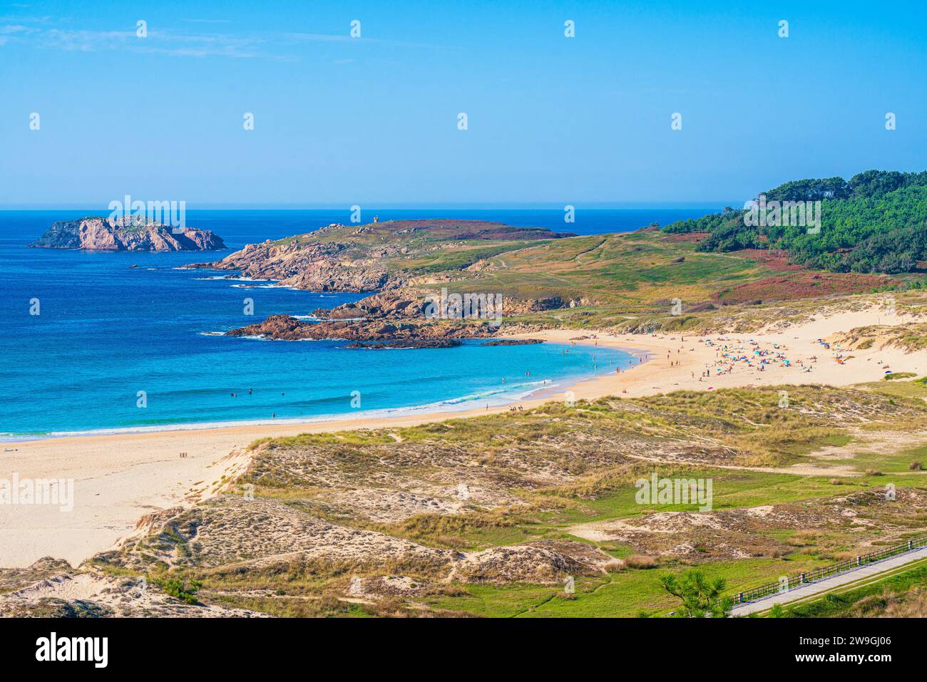Vista panorámica de la playa de Doninos en la costa del Océano Atlántico, Ferrol, Galicia, España Foto de stock