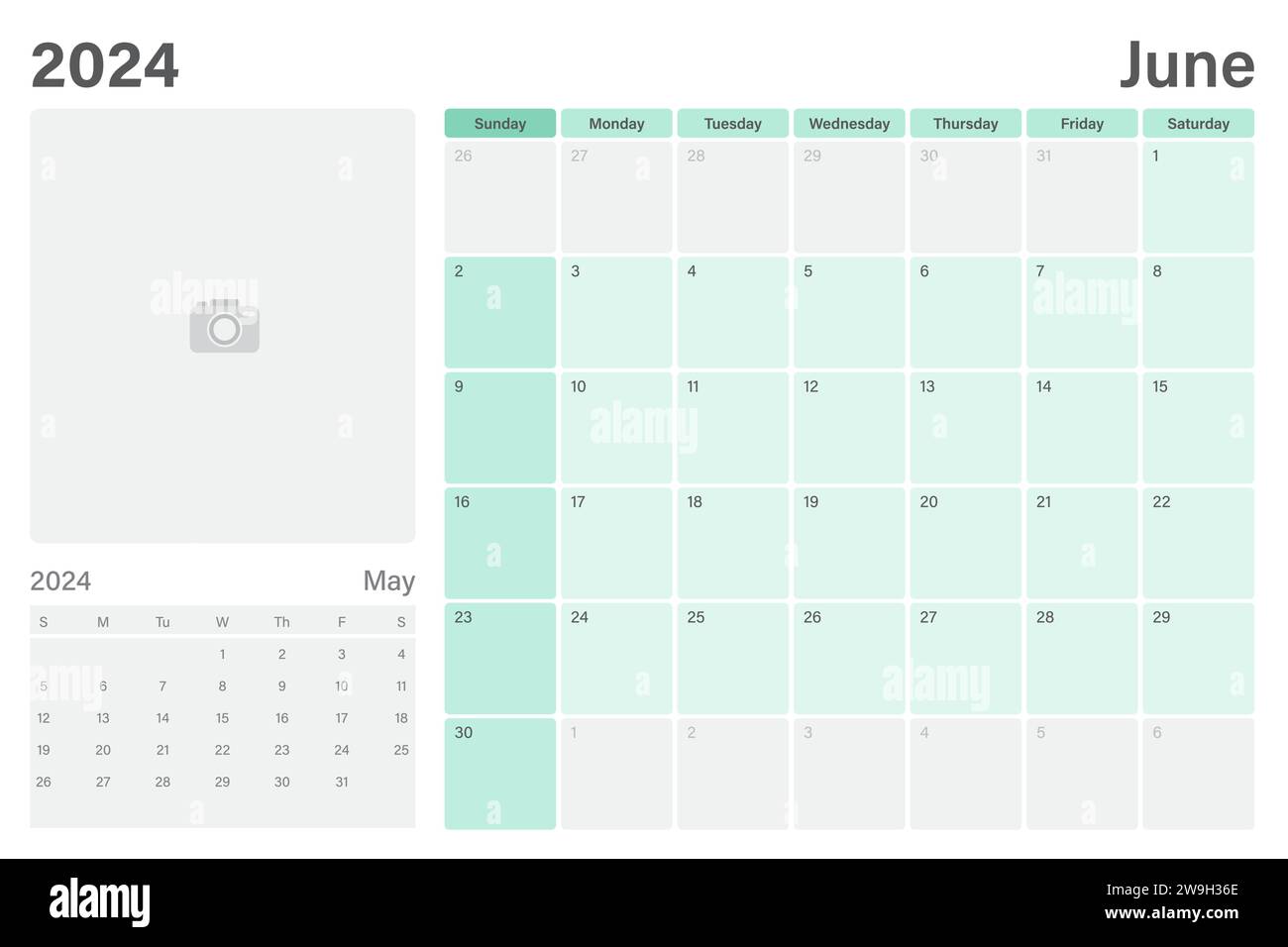 Junio 2024 calendario de mesa o planificador de escritorio con espacio