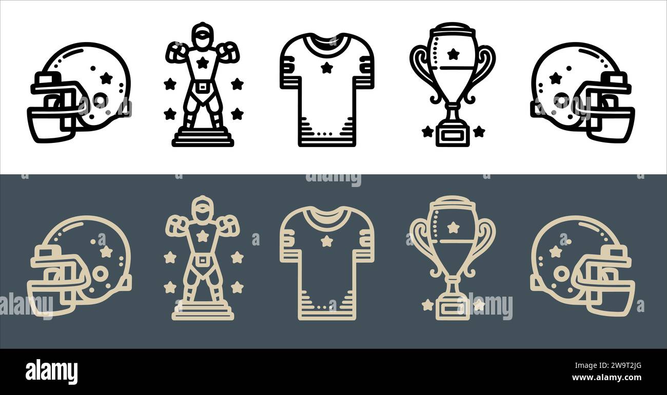 Vector icono de fútbol americano set línea de arte ilustración Ilustración del Vector