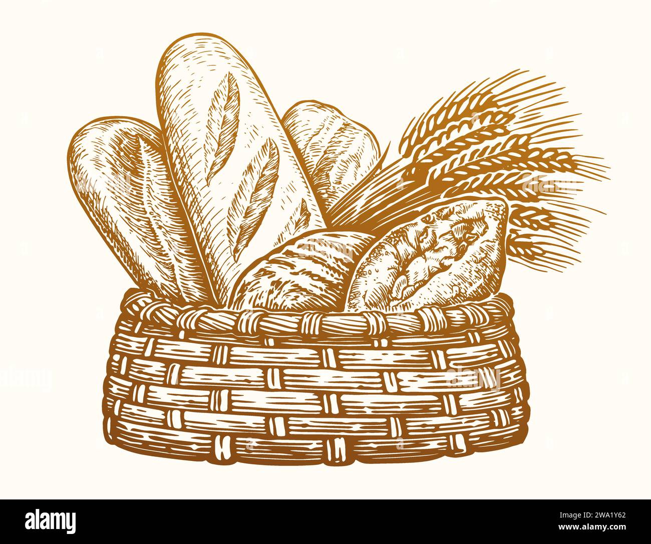 Cesta de mimbre con panes, la cesta de pan panadería, pan, productos  horneados, comida, horneando png
