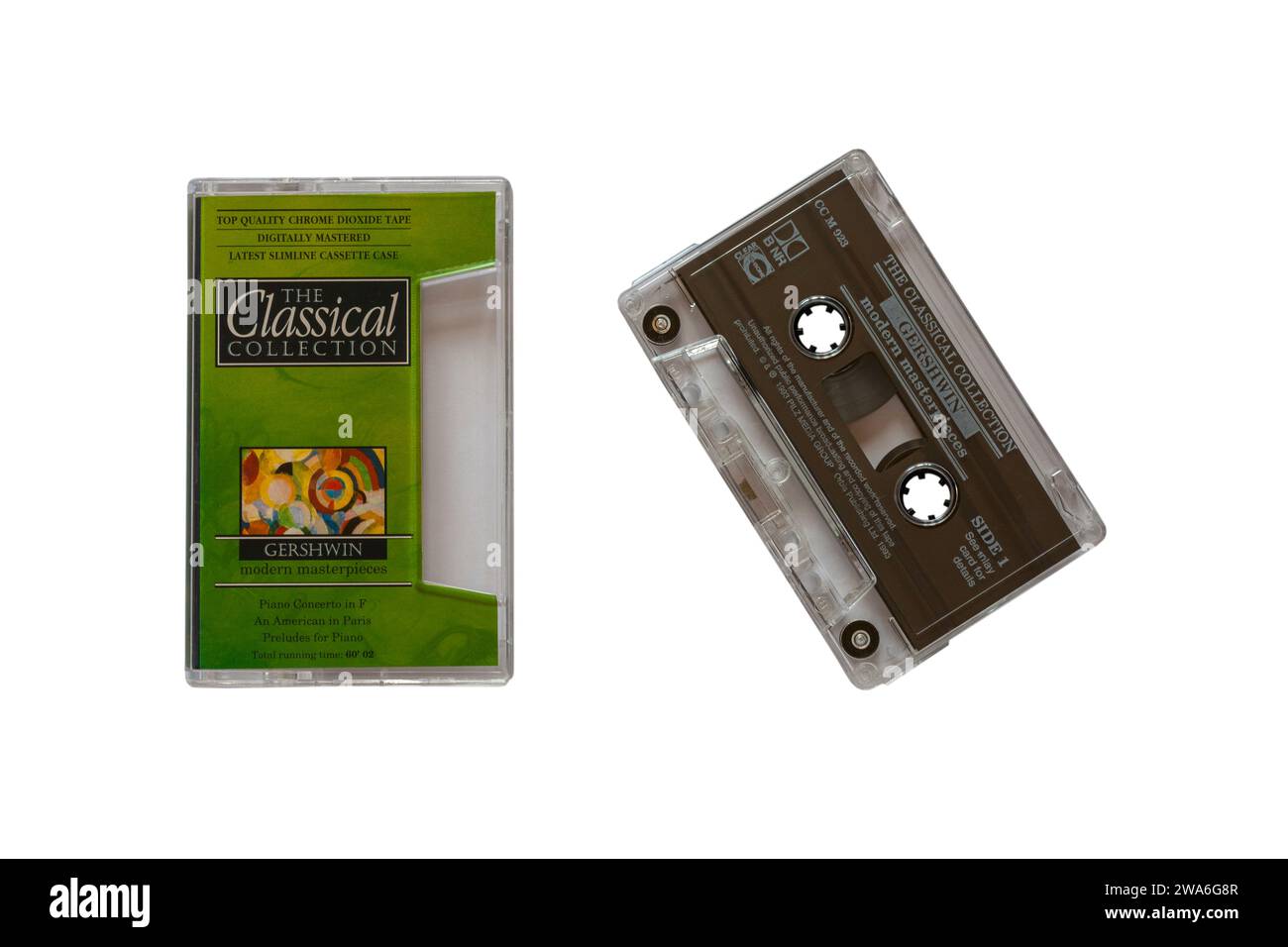 La colección clásica Gershwin Modern Masterpieces cinta de casete extraída de la caja aislada sobre fondo blanco - música clásica Foto de stock