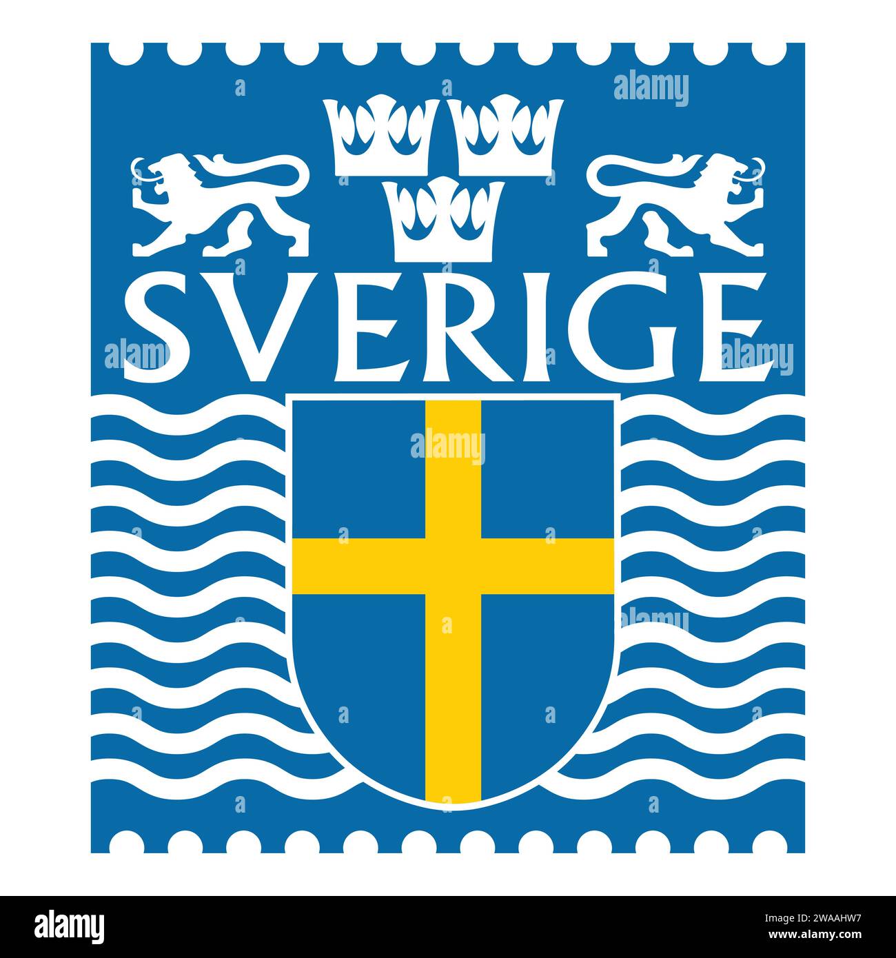 Diseño de estilo vikingo. Bandera sueca vintage, leones heráldicos y la inscripción Suecia Ilustración del Vector