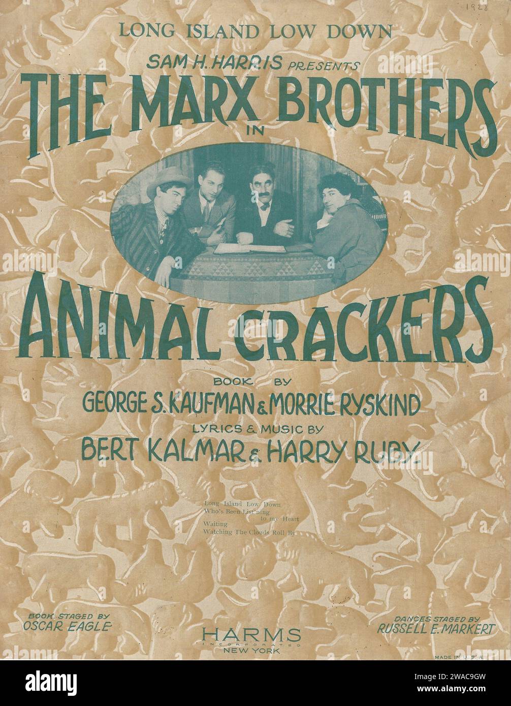 'Animal crackers' Marx Brothers 1928 Portada de partitura musical