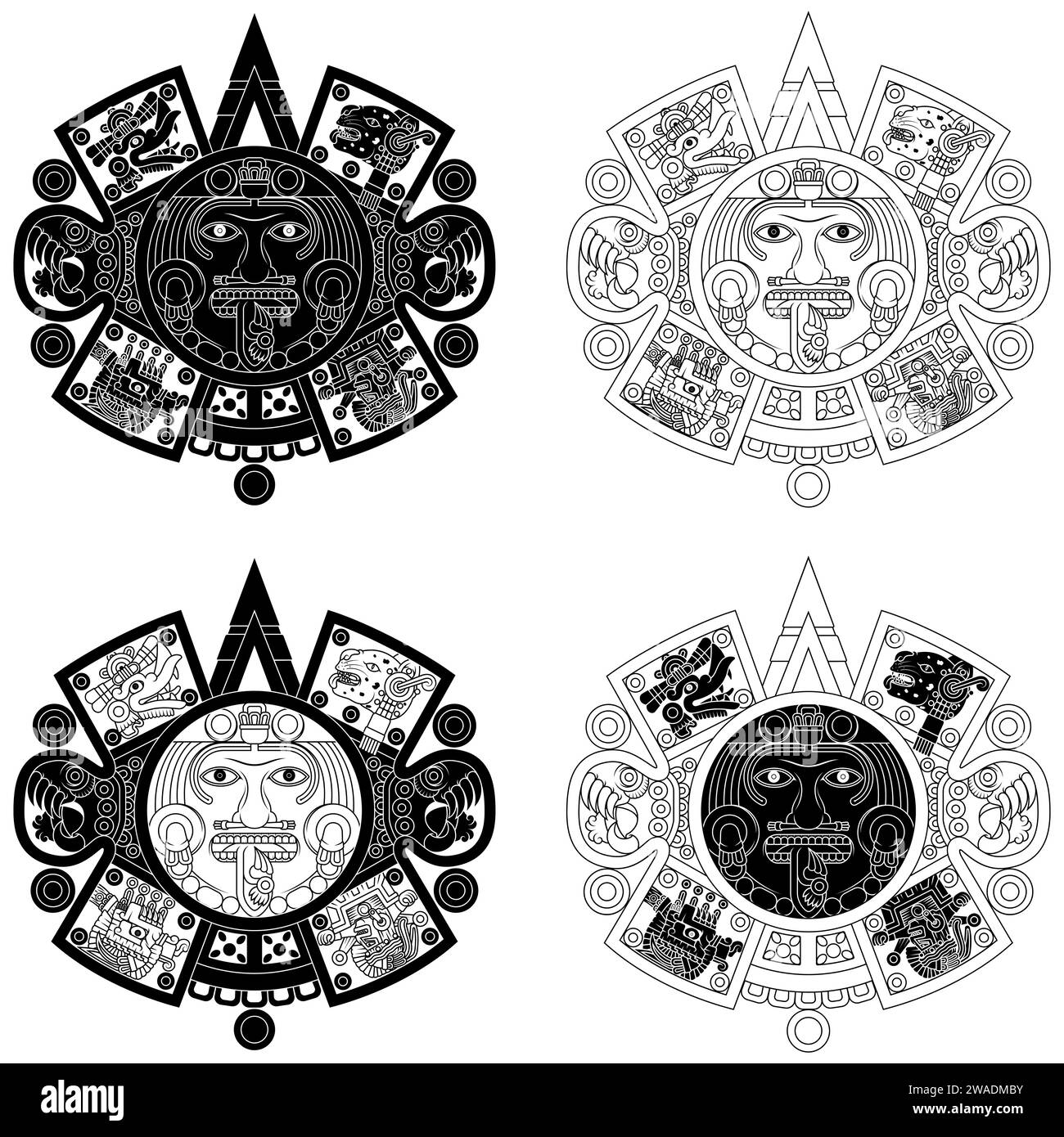 Diseño vectorial de calendario azteca, disco monolítico de la antigua