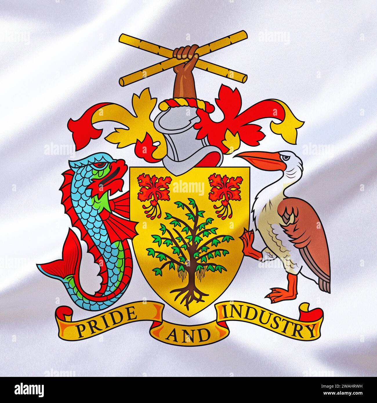 El escudo de armas de Barbados, isla, estudio Foto de stock