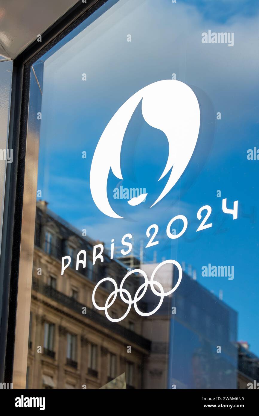 Primer plano del logotipo de París 2024, símbolo de los Juegos