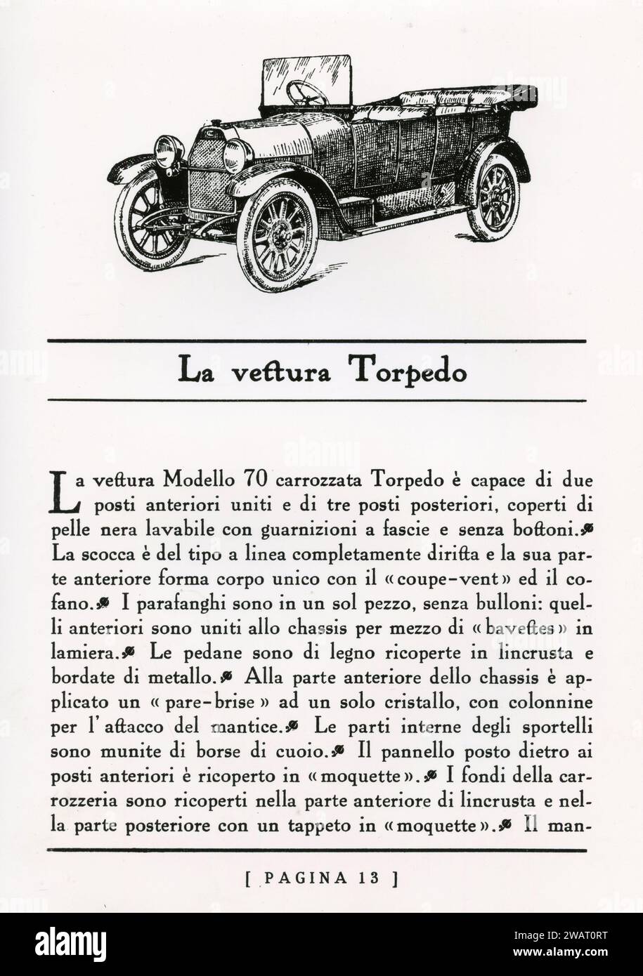 FIAT 70 Torpedo folleto de coches, Italia años 1920 Foto de stock