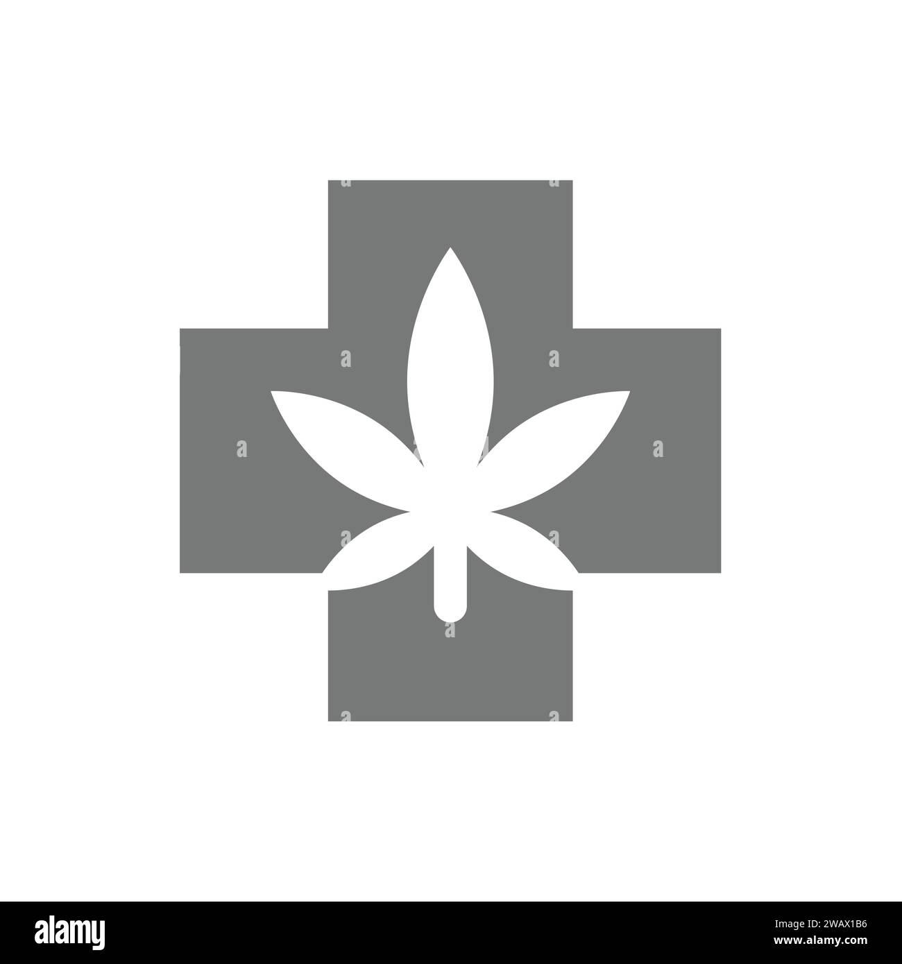 Icono de vector de cannabis medicinal. Hoja y cruz de marihuana, símbolo de medicina y droga. Ilustración del Vector