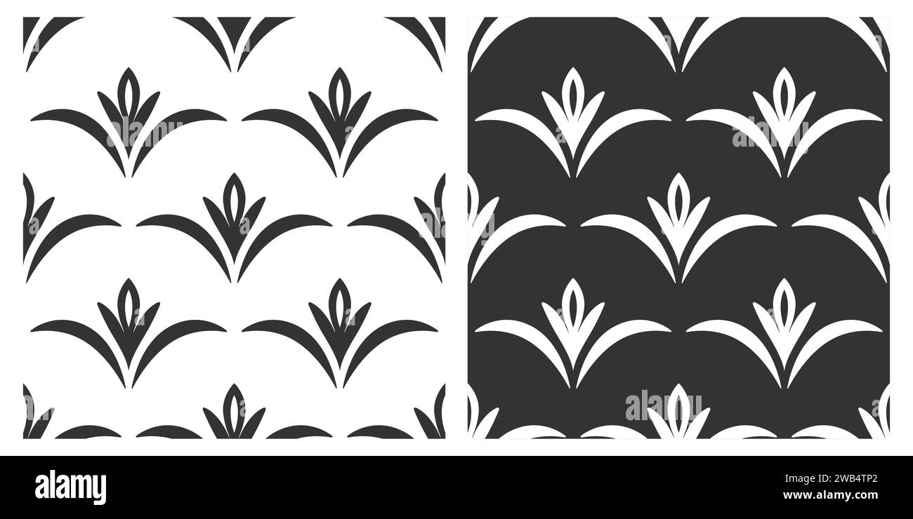 Conjunto de plantillas decorativas con adornos en blanco y negro. patrón  sin fisuras en estilo oriental