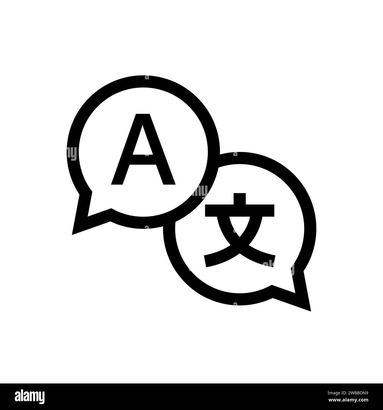 Icono de traducción de idiomas. Traducción chat bubbles line sign