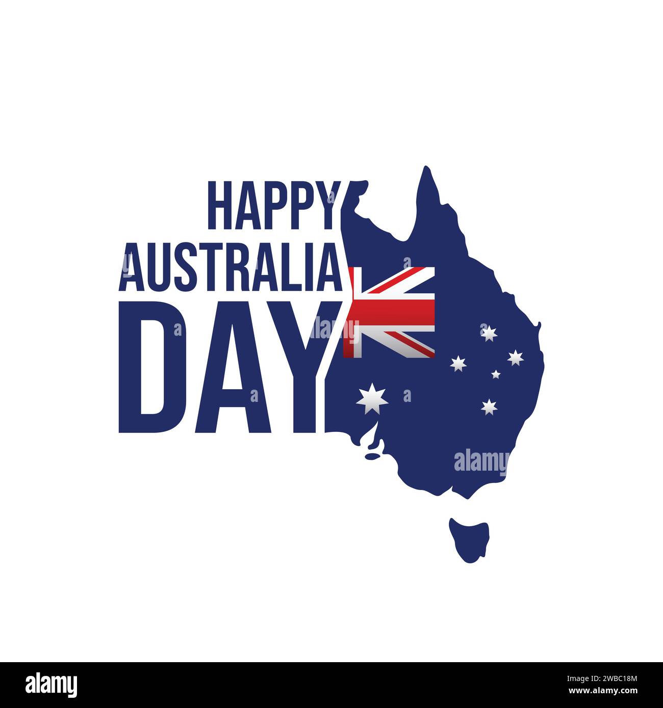 Feliz día de Australia ilustración de tipografía vectorial con una silueta de mapa de Australia. Tarjeta de felicitación del día de Australia, cartel, banner, plantilla, postal d Ilustración del Vector