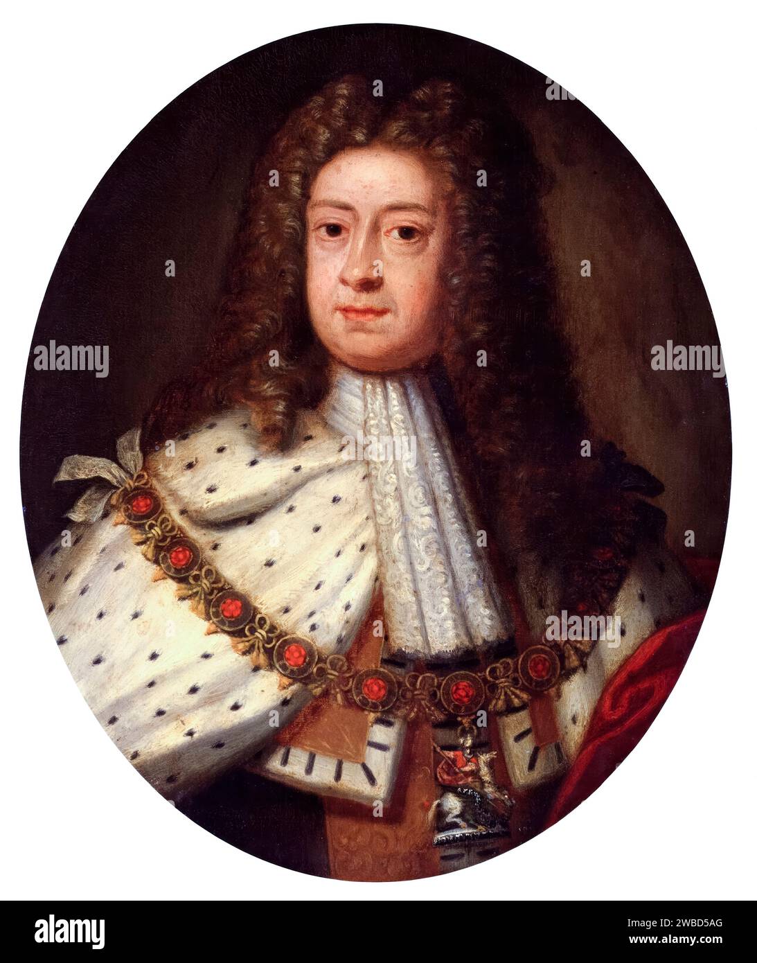 Jorge I de Gran Bretaña e Irlanda (1660-1727), reinó (1714-1727), retrato de pintura al óleo sobre cobre después de Sir Godfrey Kneller, circa 1714 Foto de stock