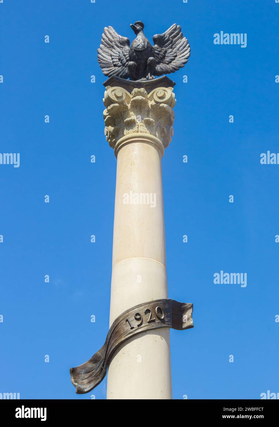 Columna monumental en la plaza del mercado en Plock, Polonia Foto de stock