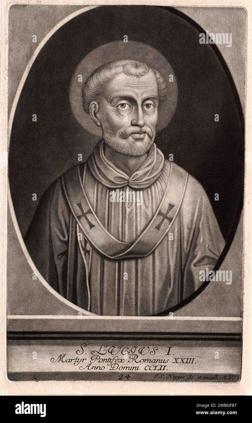 Un grabado del siglo XVII del Papa Lucio I, que fue pontífice desde