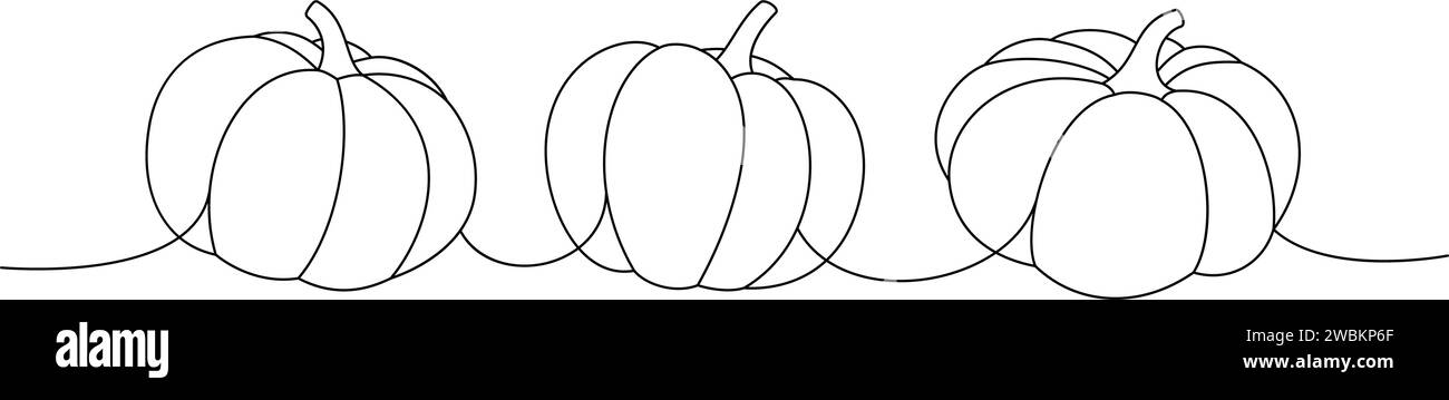 Calabazas. Calabazas de otoño Una línea de dibujo continuo. Otoño halloween verduras continua una línea ilustración. Vector ilustración minimalista. Ilustración del Vector