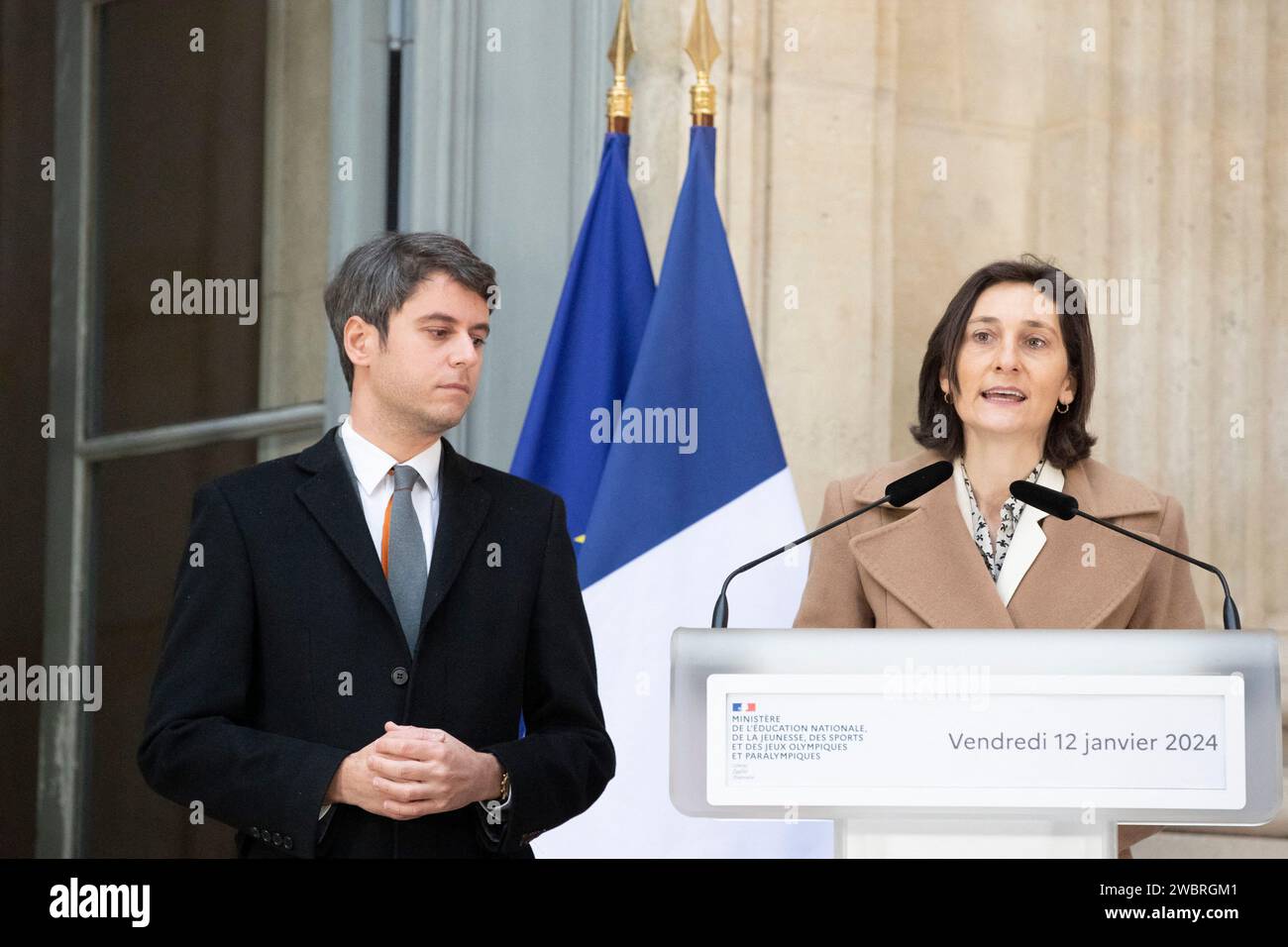 París, Francia. 12 de enero de 2024. El nuevo Primer Ministro Gabriel