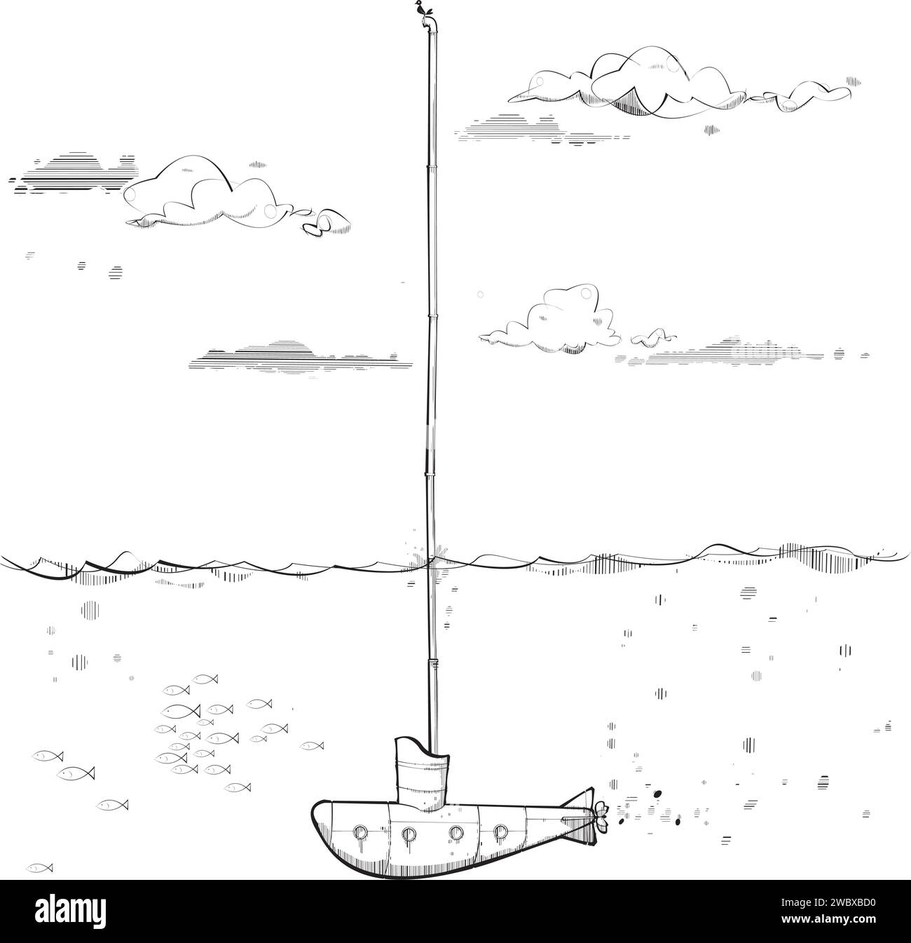Ver Submarino y Espiar Periscopio Ilustración del Vector