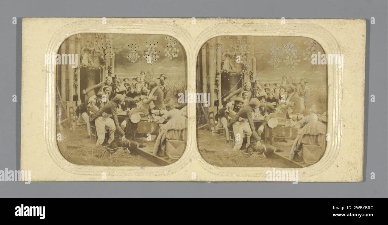 Dos hombres en lucha durante una comida, Anónimo, 1855 - 1875 Tissue estereógrafo apoyo fotográfico. papel. impresión de albúmina de cartón / corte / perforación fist-fight Foto de stock
