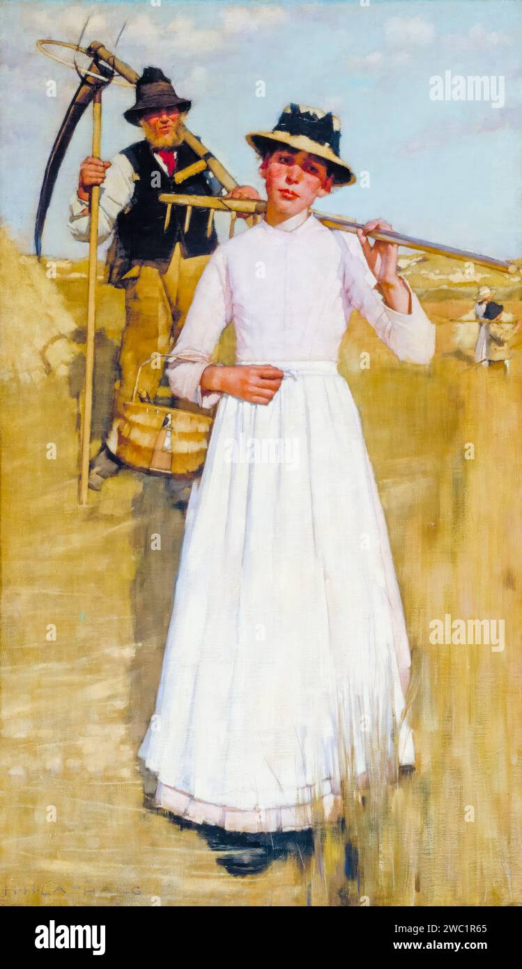 Pintura de Henry Herbert La Thangue, El regreso de los segadores, óleo sobre lienzo, 1886 Foto de stock