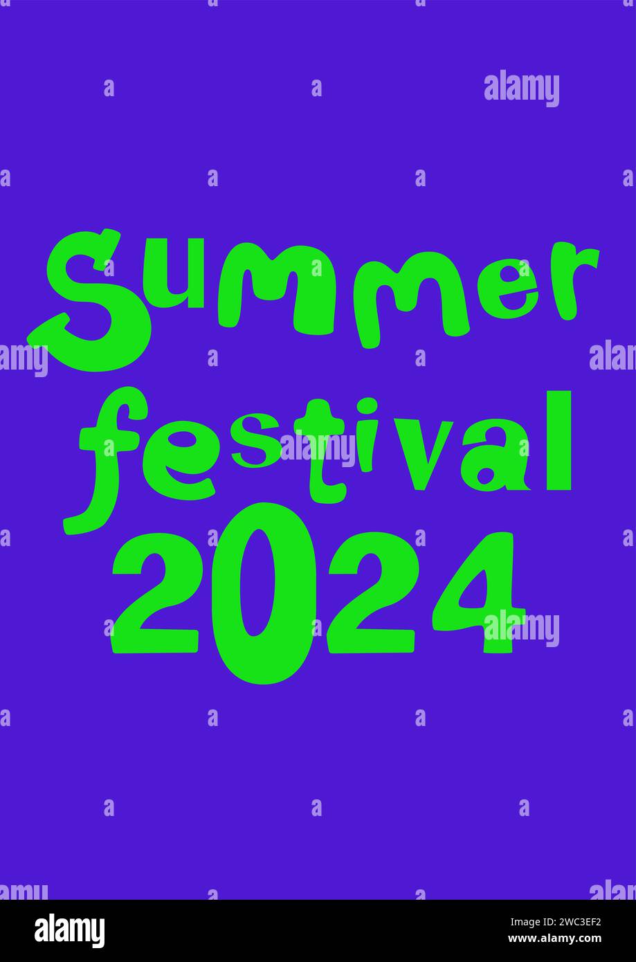 Cartel de letras festival de verano 2024, en tonos violeta y verde