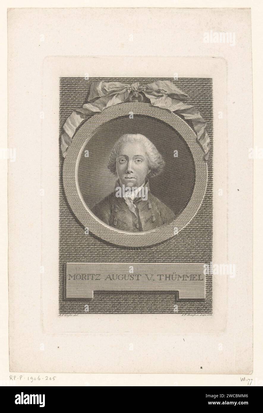 Retrato de Moritz August von Thümmel, Johann Friedrich Bause, después de Adam Friedrich Oeser, 1768 impresión de papel Leipzig grabado / grabado de personas históricas Foto de stock