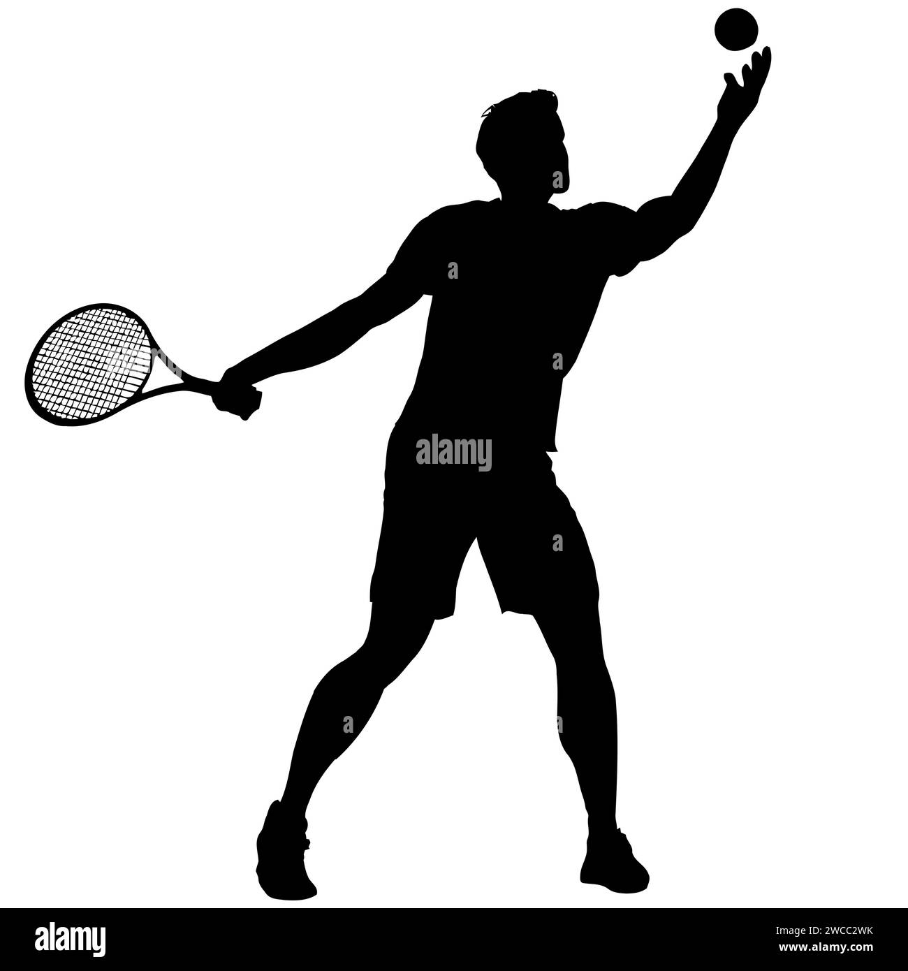 Siluetas de jugador de tenis - Hombre o niño jugando a la pelota de servicio Ilustración del Vector