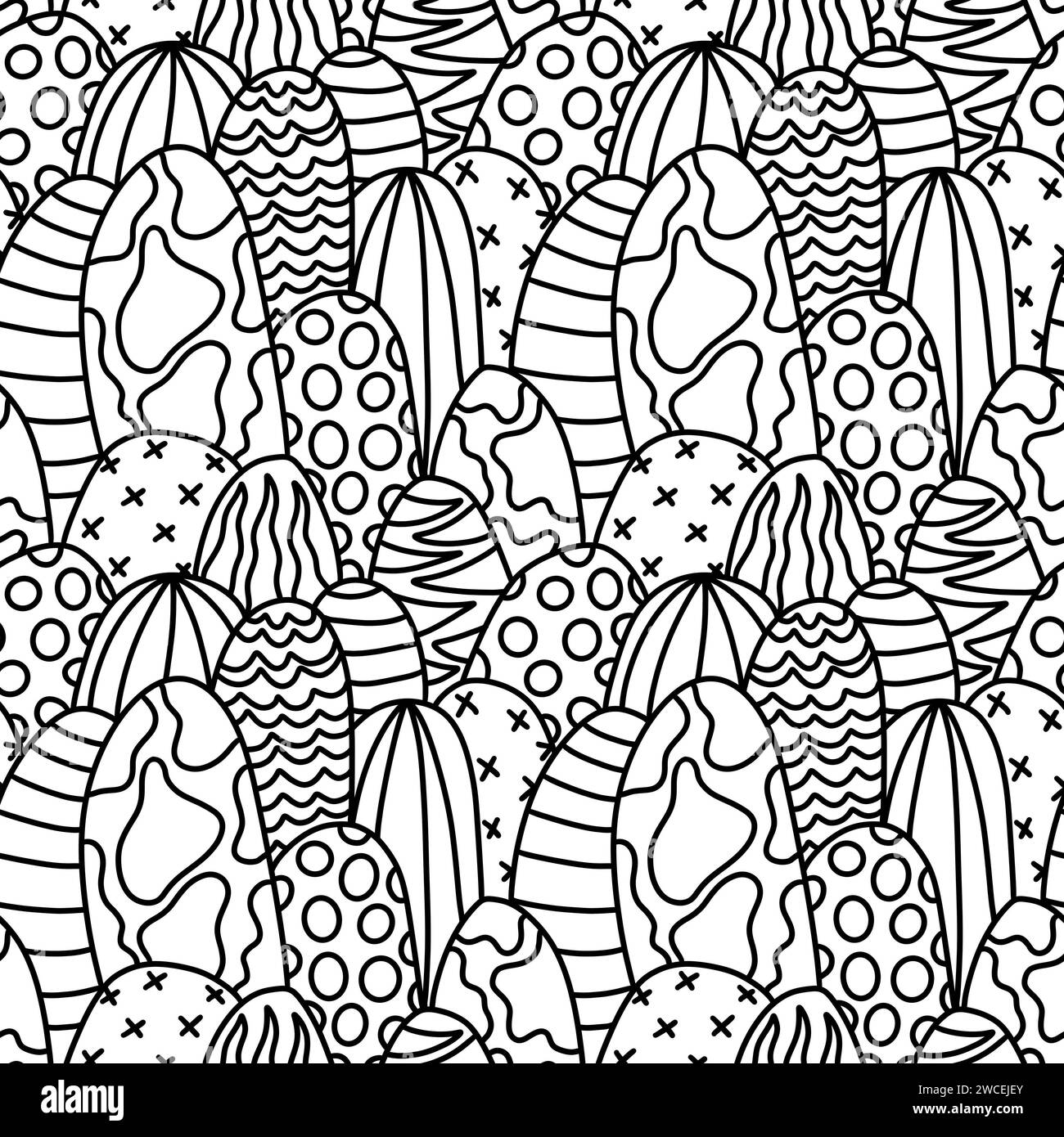 Huevos de Pascua Doodle patrón de cactus abstracto sin fisuras para telas y papel de envoltura y embalaje festivo Foto de stock